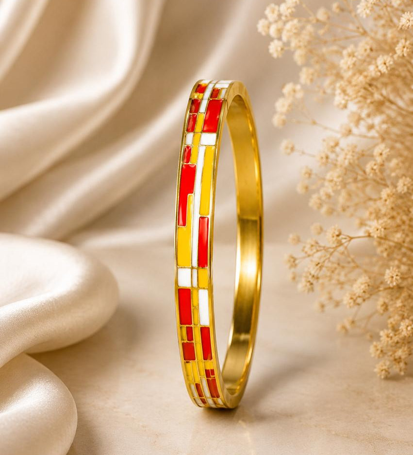 Red & White Swirl Enamel Bangle - studio shot