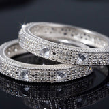 Silver Pavé Crystal Square-Cut Bangle Set (Pack of 2)