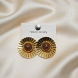Gold Sunburst Disc Stud Earrings