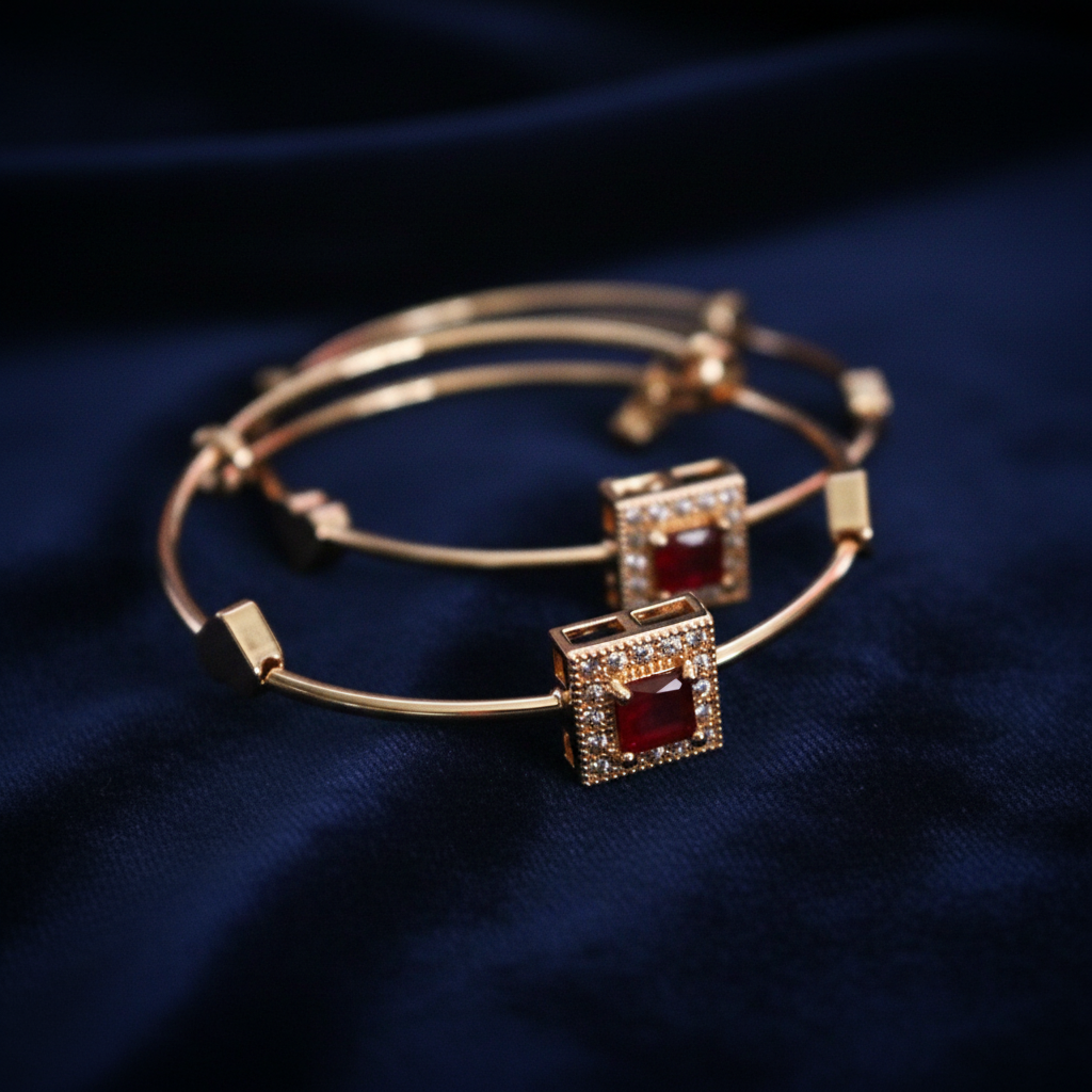 Ruby Gold Bangles - Navy Velvet