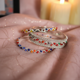 Silver Beaded Bangles - Pink Background