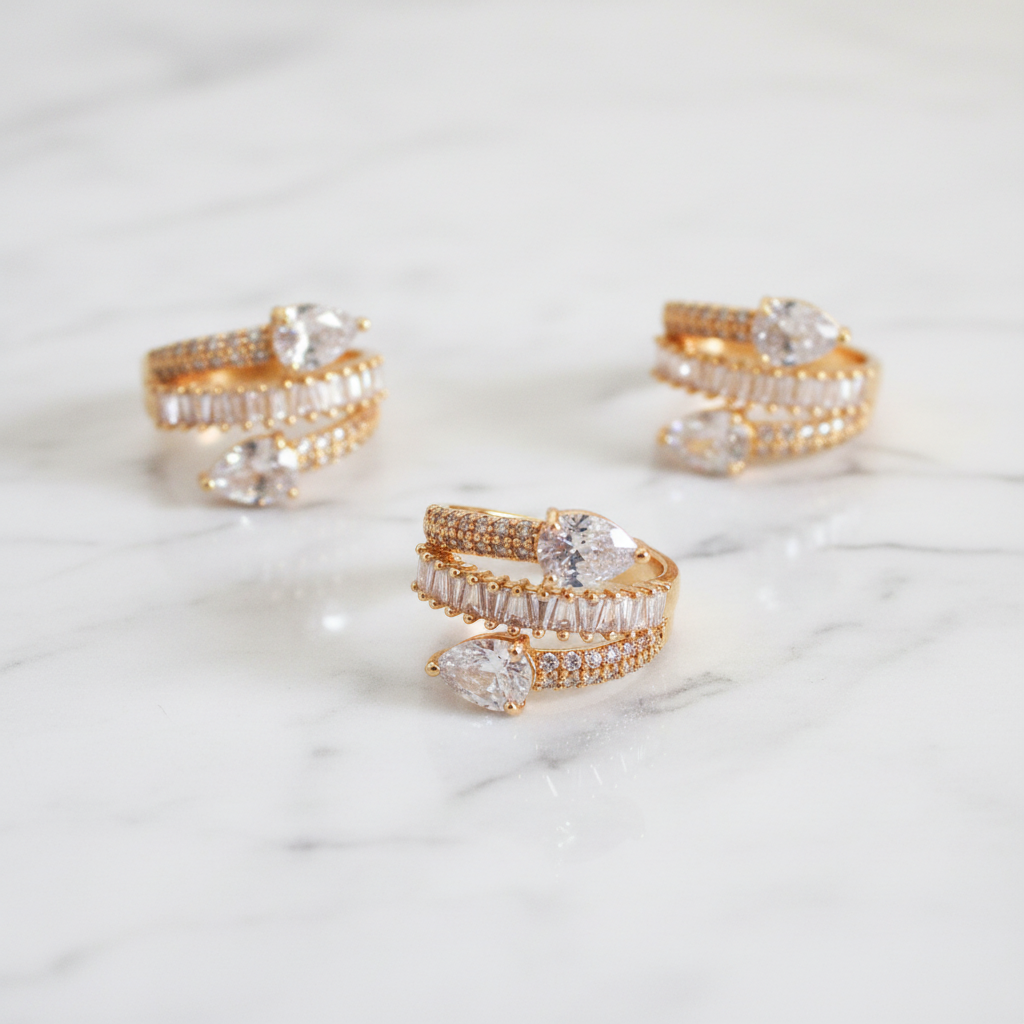 Gold Ring Set - White Marble