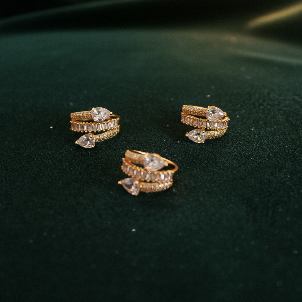 Gold Ring Set - Emerald Green