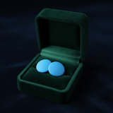 Blue Matte Round Stud Earrings on Navy Velvet
