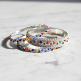 Silver Beaded Bangles - White Marble