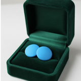 Blue Matte Round Stud Earrings