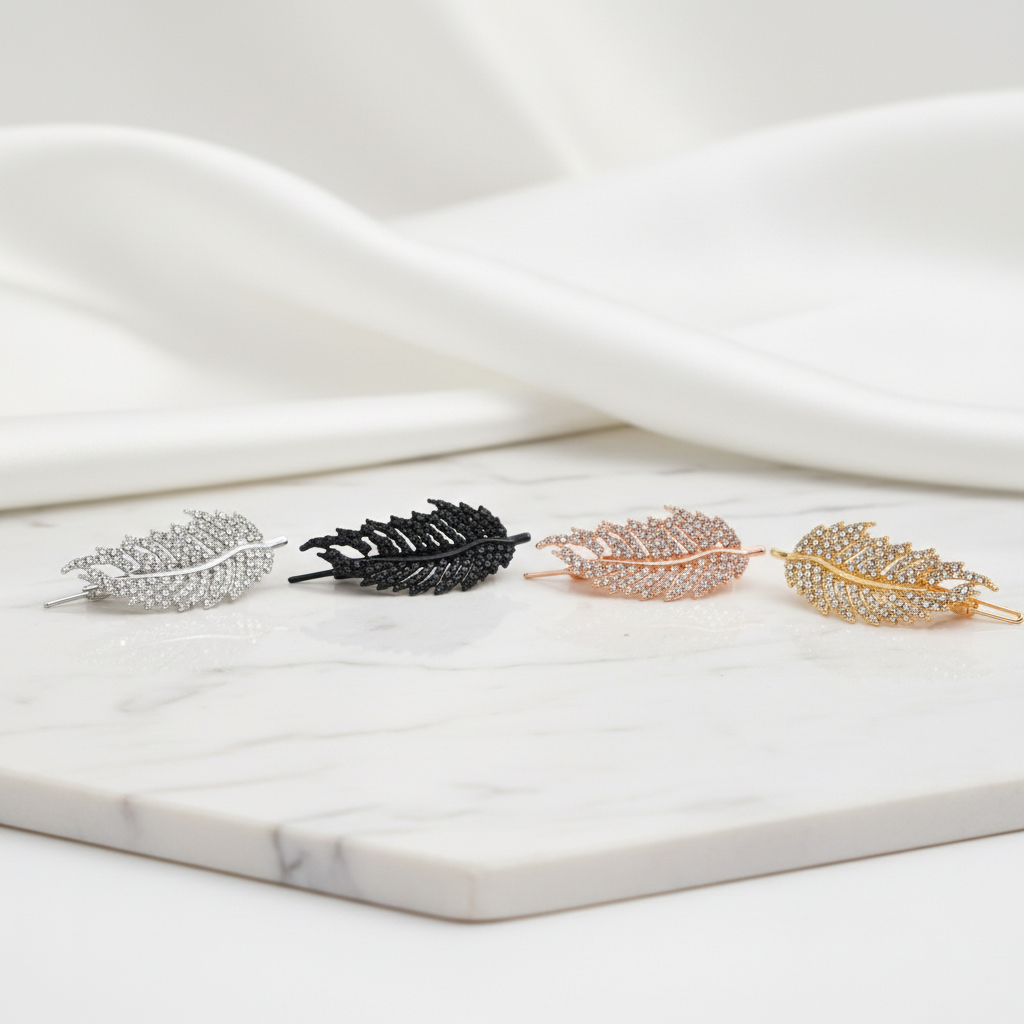 Leaf Hair Pins - White Marble