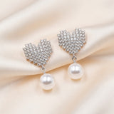 Crystal Heart Pearl Drop Earrings