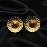 Gold Sunburst Disc Stud Earrings