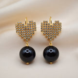 Crystal Heart Pearl Drop Earrings