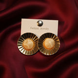 Gold Sunburst Disc Stud Earrings