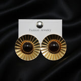 Gold Sunburst Disc Stud Earrings
