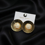 Gold Sunburst Disc Stud Earrings